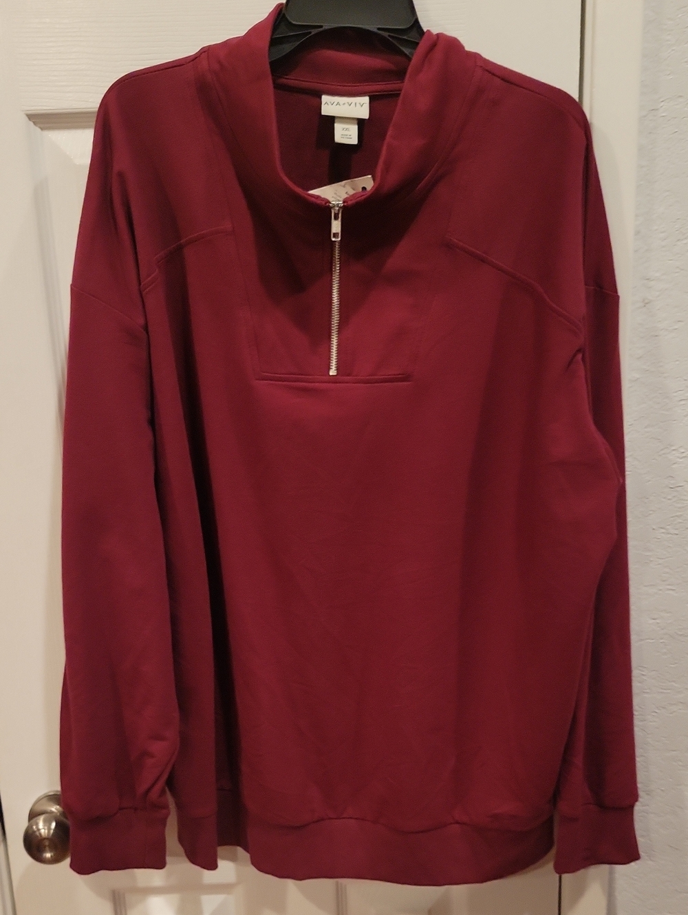Ava & VivZip-Up Pullover Sweater - Burgundy